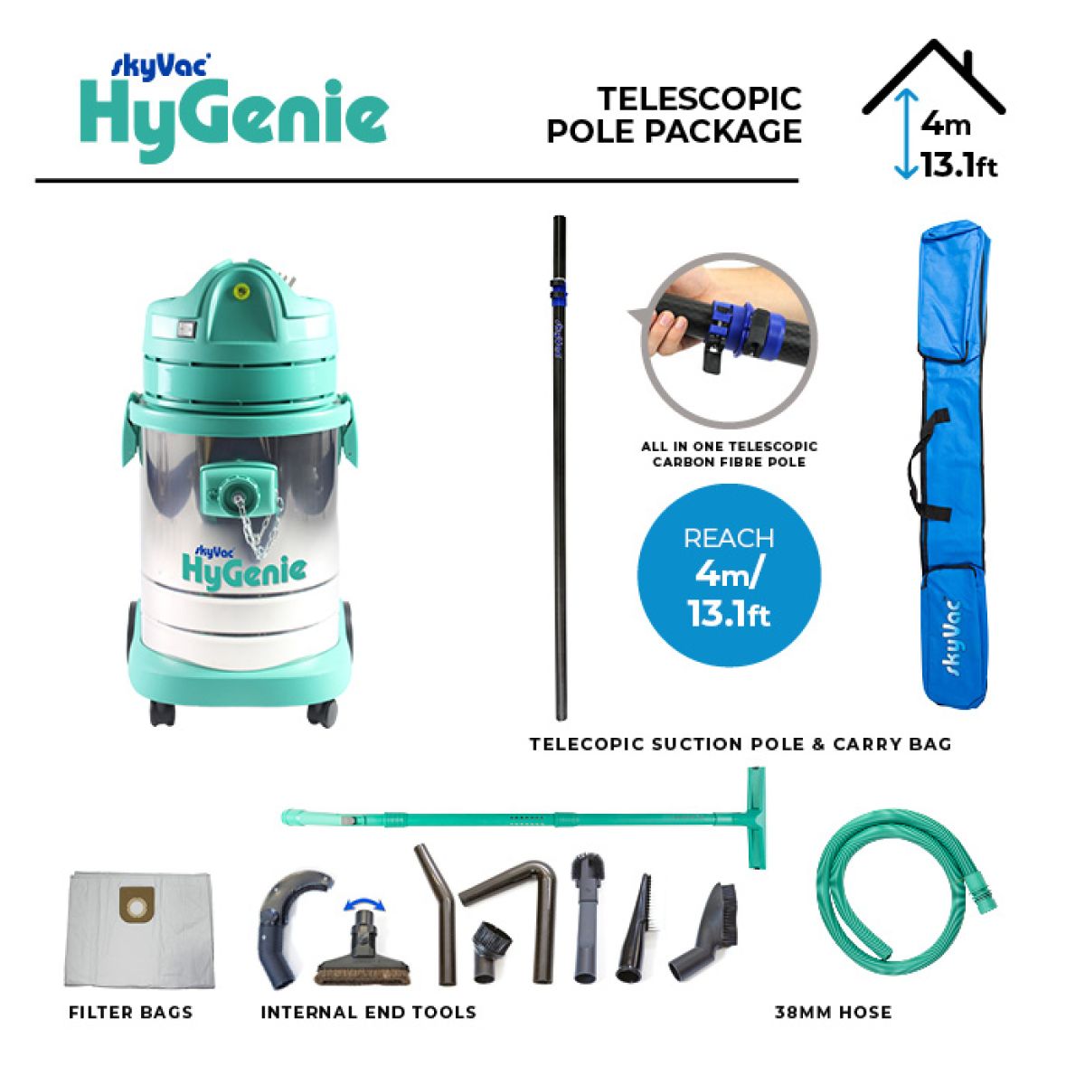 Skyvac® Hygenie 4M Teleskop-Saugstangen-Kit